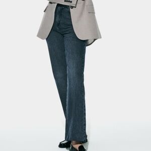 Zara High Rise Long Length Straight Cut Jeans